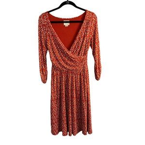 Anthropologie Maeve Orange Dress Size‎ XS 3/4 Sleeve Faux Wrap Asymmetrical